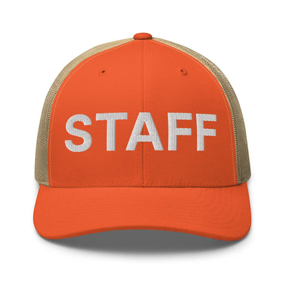 Staff Uniform Work Embroidered Mesh Trucker Hat - Rustic Orange/ Khaki