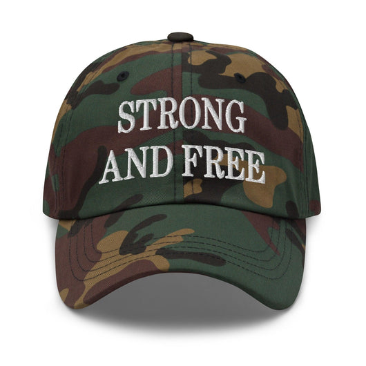Strong and Free Embroidered Dad Hat - Green Camo