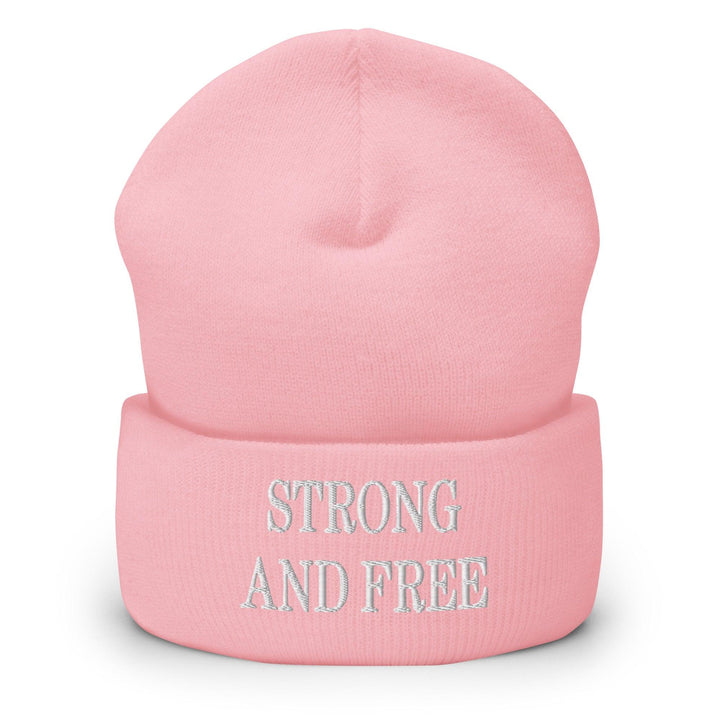 Strong and Free Embroidered Knit Cuffed Beanie - Baby Pink - Headwear - Winter