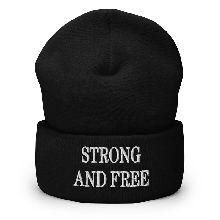 Strong and Free Embroidered Knit Cuffed Beanie - Black - Headwear - Winter