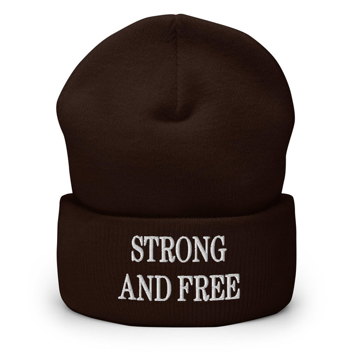 Strong and Free Embroidered Knit Cuffed Beanie - Brown - Headwear - Winter
