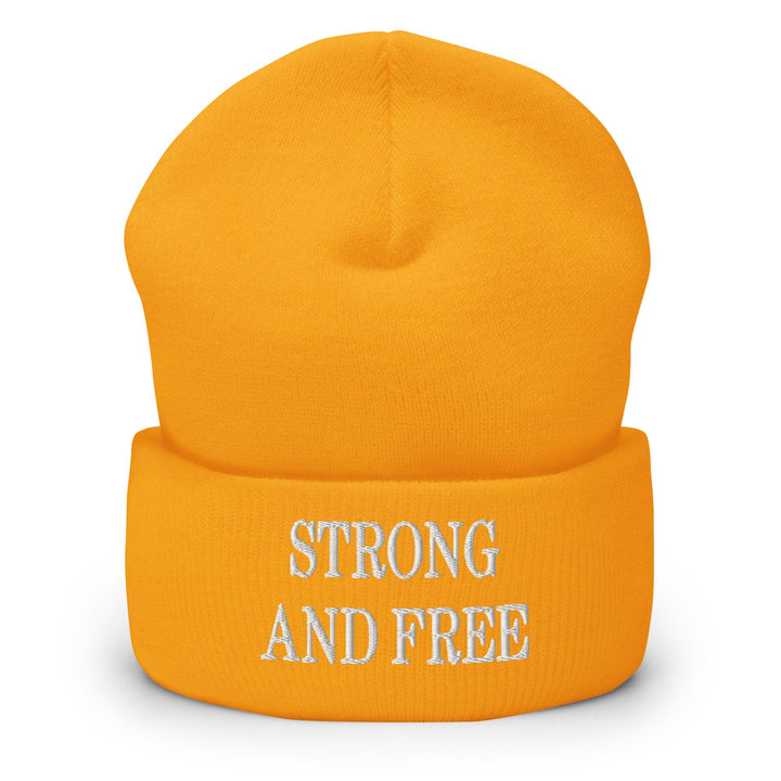 Strong and Free Embroidered Knit Cuffed Beanie - Gold - Headwear - Winter