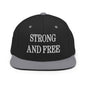 Strong and Free Embroidered Flat Bill Brim Snapback Hat - Black/ Silver