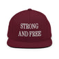 Strong and Free Embroidered Flat Bill Brim Snapback Hat - Maroon