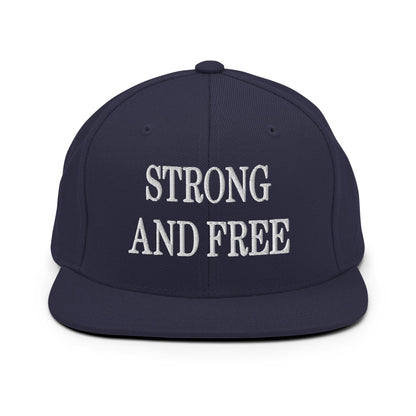 Strong and Free Embroidered Flat Bill Brim Snapback Hat - Navy