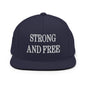 Strong and Free Embroidered Flat Bill Brim Snapback Hat - Navy