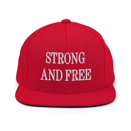Strong and Free Embroidered Flat Bill Brim Snapback Hat - Red
