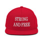 Strong and Free Embroidered Flat Bill Brim Snapback Hat - Red
