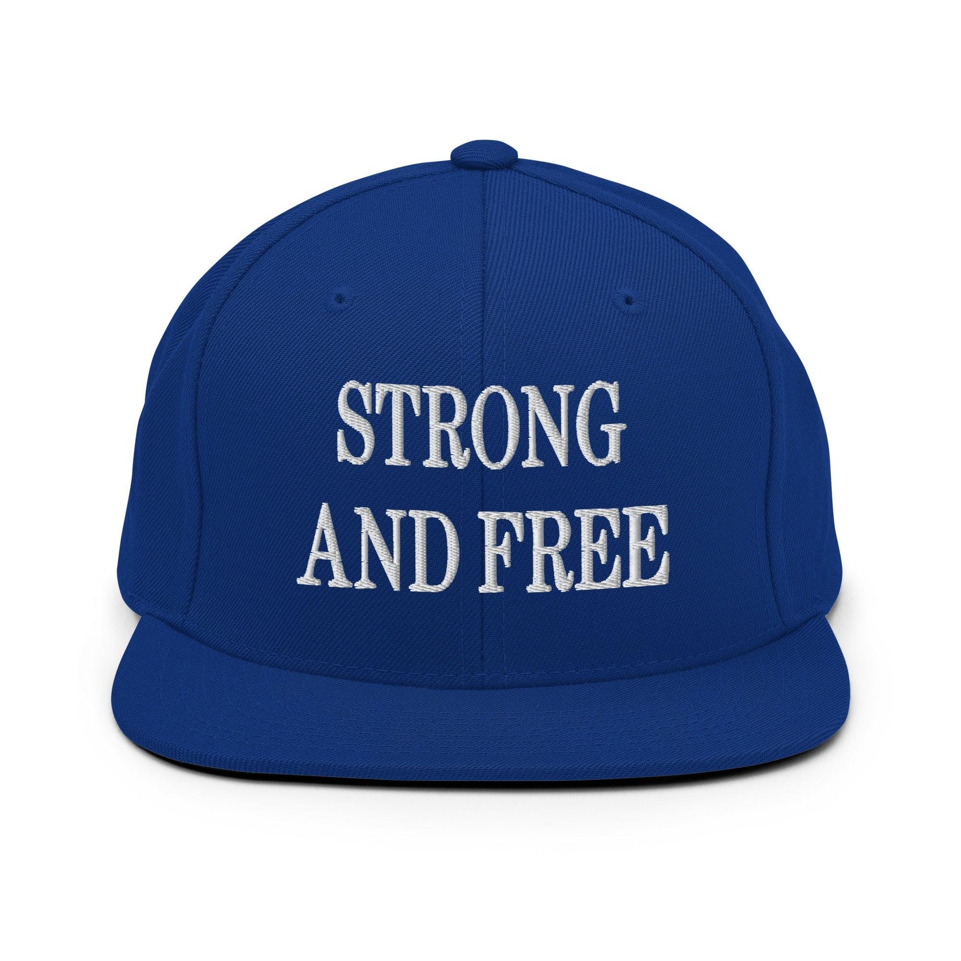 Strong and Free Embroidered Flat Bill Brim Snapback Hat - Royal Blue