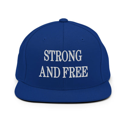 Strong and Free Embroidered Flat Bill Brim Snapback Hat - Royal Blue