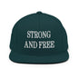 Strong and Free Embroidered Flat Bill Brim Snapback Hat - Spruce