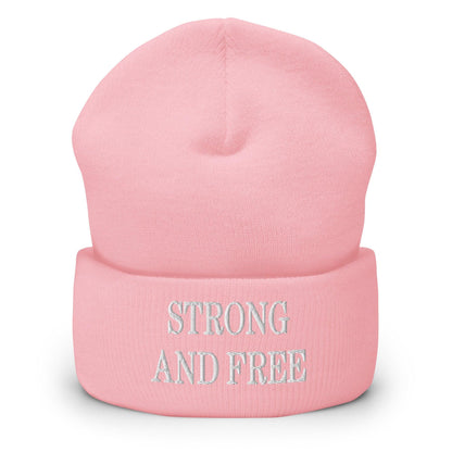 Strong and Free Embroidered Knit Cuffed Beanie - Baby Pink - Headwear - Winter