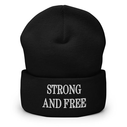 Strong and Free Embroidered Knit Cuffed Beanie - Black - Headwear - Winter