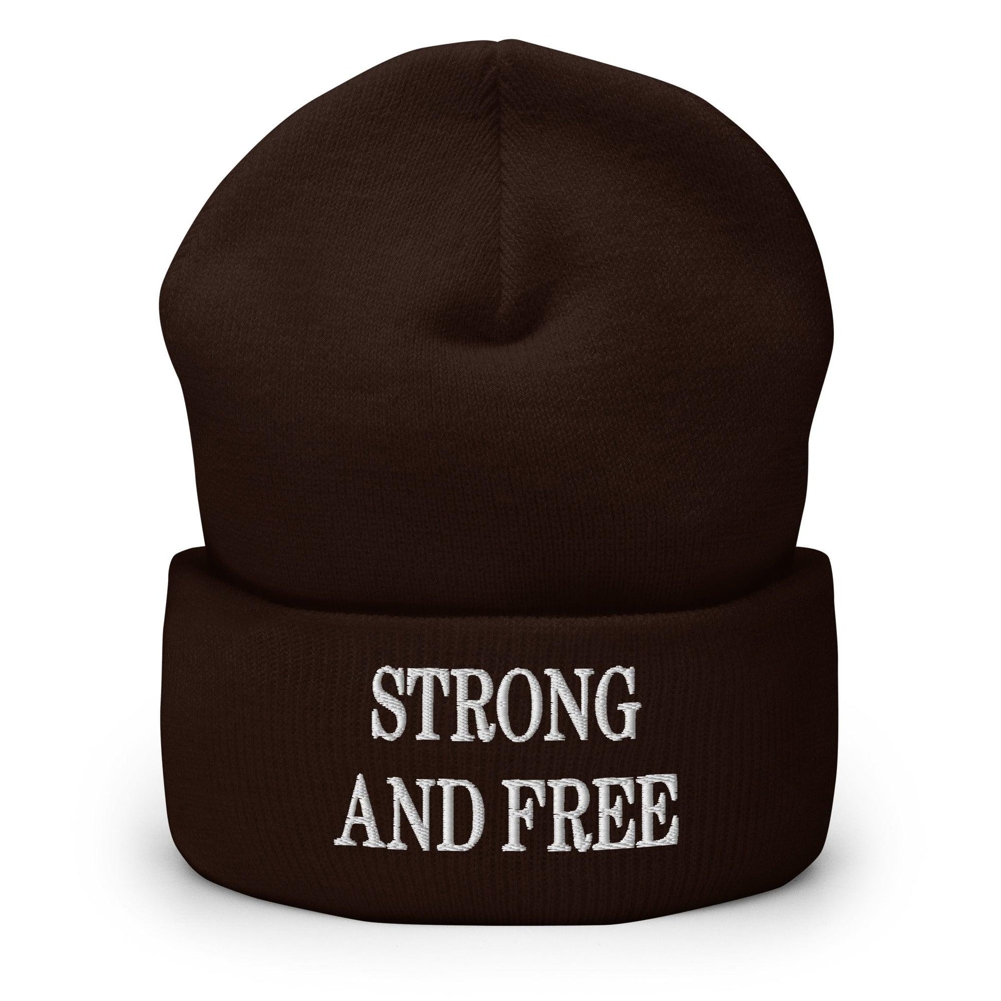 Strong and Free Embroidered Knit Cuffed Beanie - Brown - Headwear - Winter