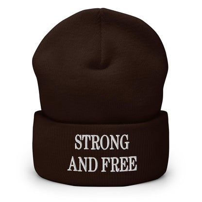 Strong and Free Embroidered Knit Cuffed Beanie - Brown - Headwear - Winter