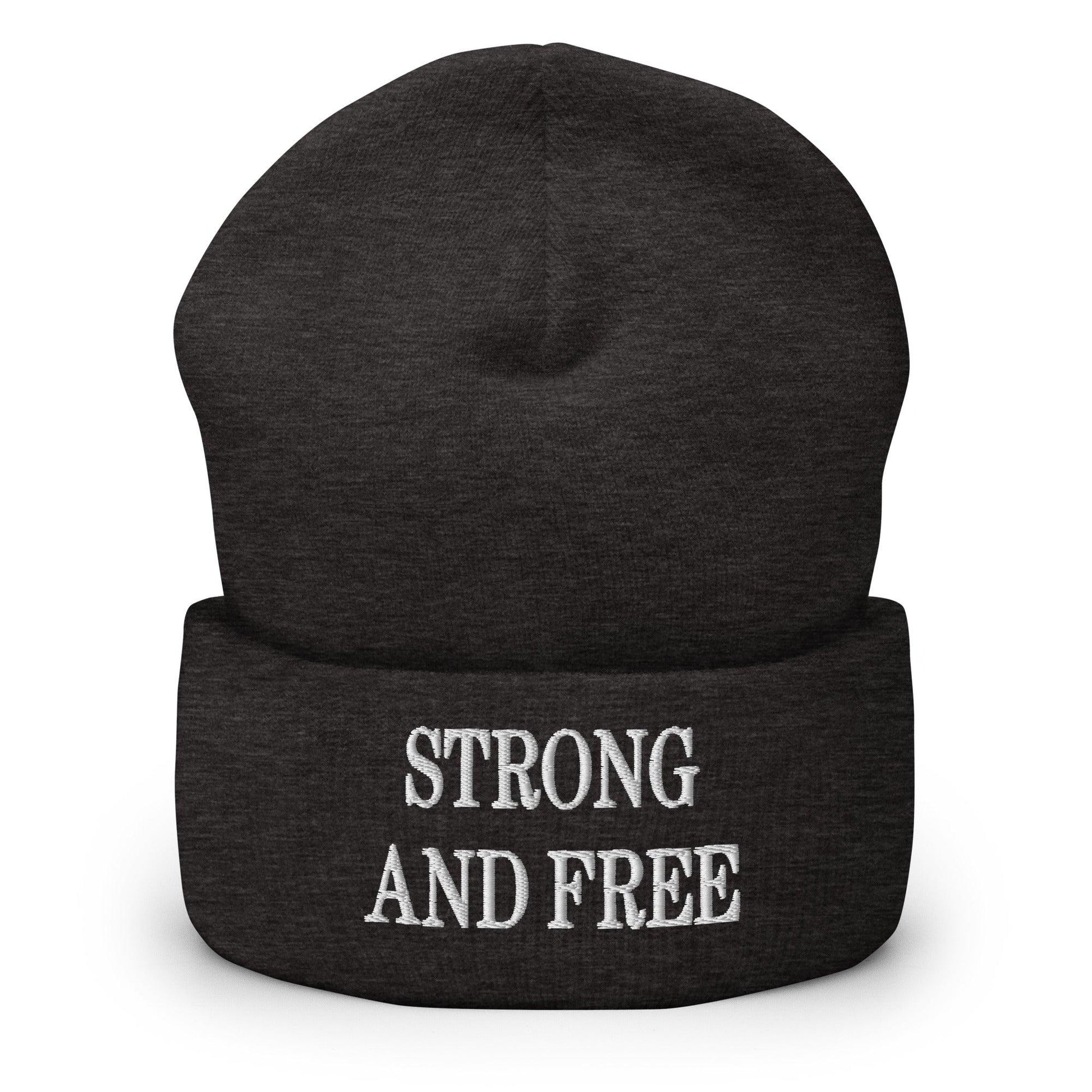 Strong and Free Embroidered Knit Cuffed Beanie - Dark Grey - Headwear - Winter