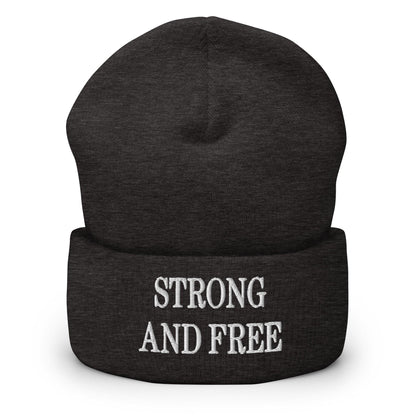 Strong and Free Embroidered Knit Cuffed Beanie - Dark Grey - Headwear - Winter