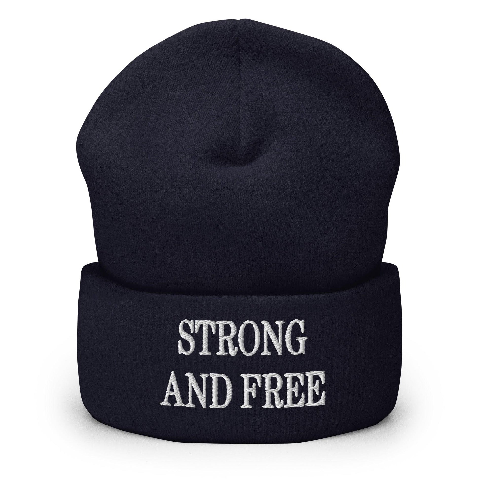 Strong and Free Embroidered Knit Cuffed Beanie - Navy - Headwear - Winter