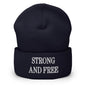 Strong and Free Embroidered Knit Cuffed Beanie - Navy - Headwear - Winter