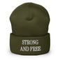 Strong and Free Embroidered Knit Cuffed Beanie - Olive - Headwear - Winter