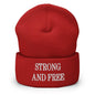 Strong and Free Embroidered Knit Cuffed Beanie - Red - Headwear - Winter