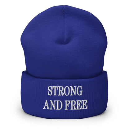Strong and Free Embroidered Knit Cuffed Beanie - Royal - Headwear - Winter