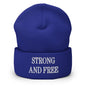 Strong and Free Embroidered Knit Cuffed Beanie - Royal - Headwear - Winter