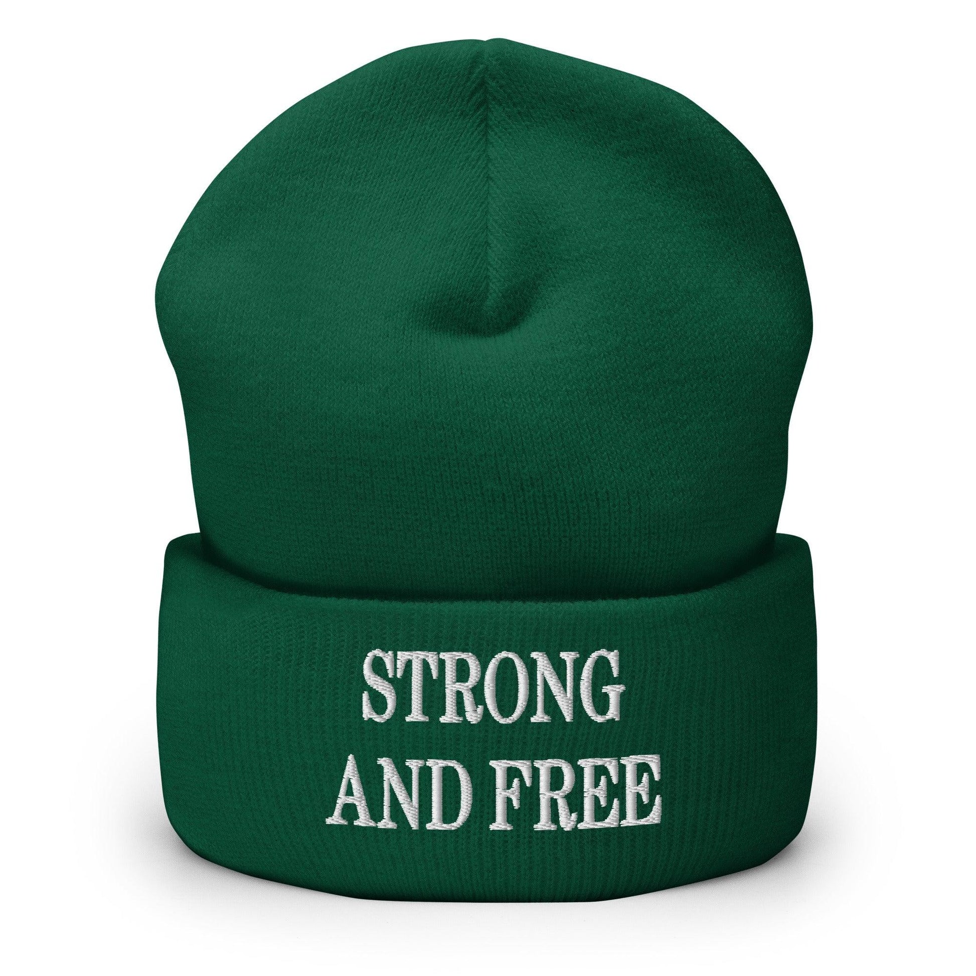 Strong and Free Embroidered Knit Cuffed Beanie - Spruce - Headwear - Winter