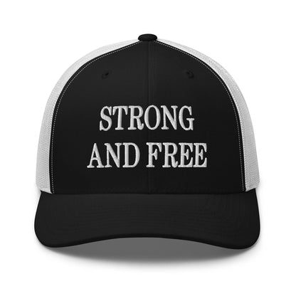 Strong and Free Embroidered Mesh Trucker Hat - Black/ White
