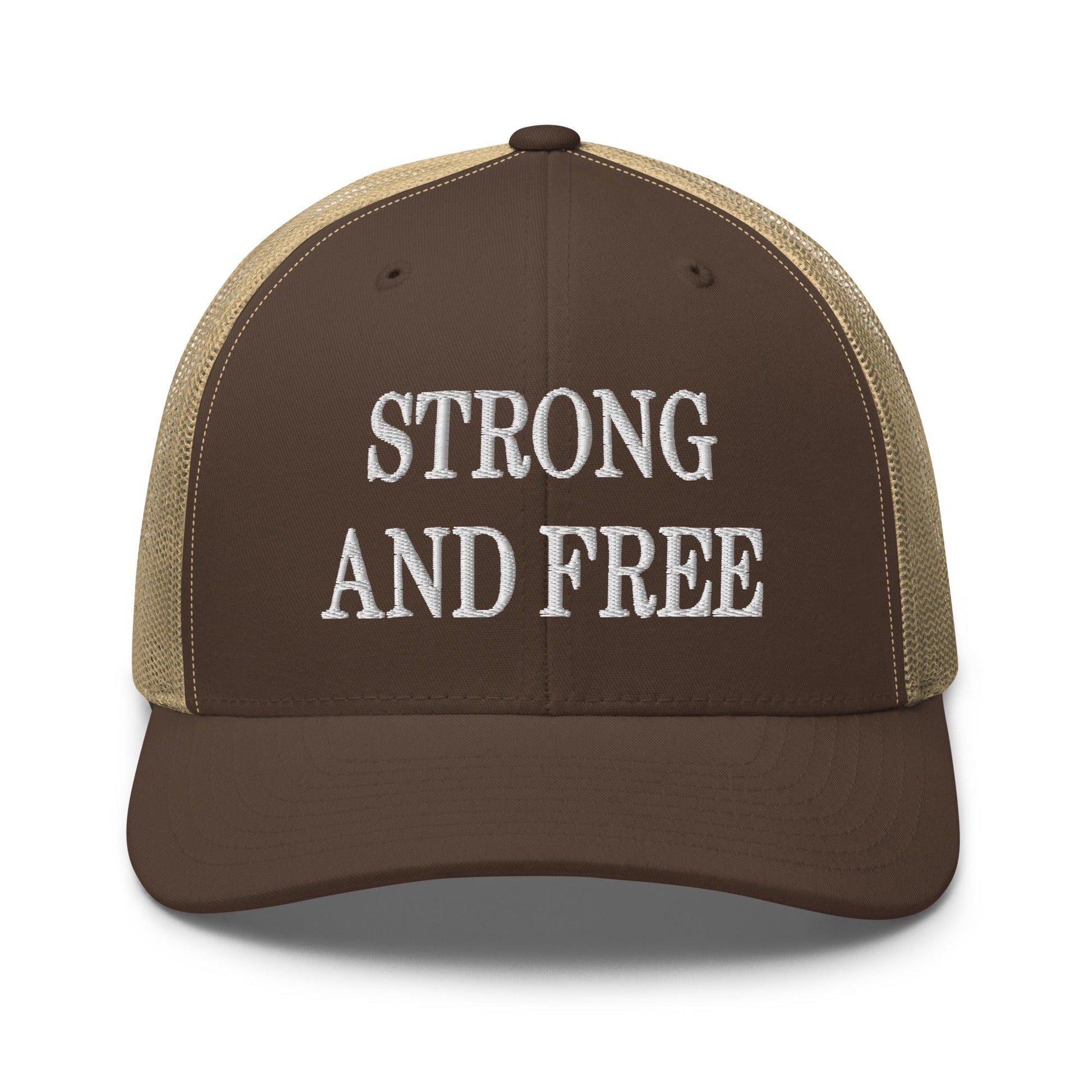 Strong and Free Embroidered Mesh Trucker Hat - Brown/ Khaki