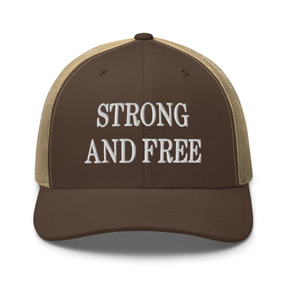 Strong and Free Embroidered Mesh Trucker Hat - Brown/ Khaki