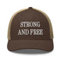 Strong and Free Embroidered Mesh Trucker Hat - Brown/ Khaki