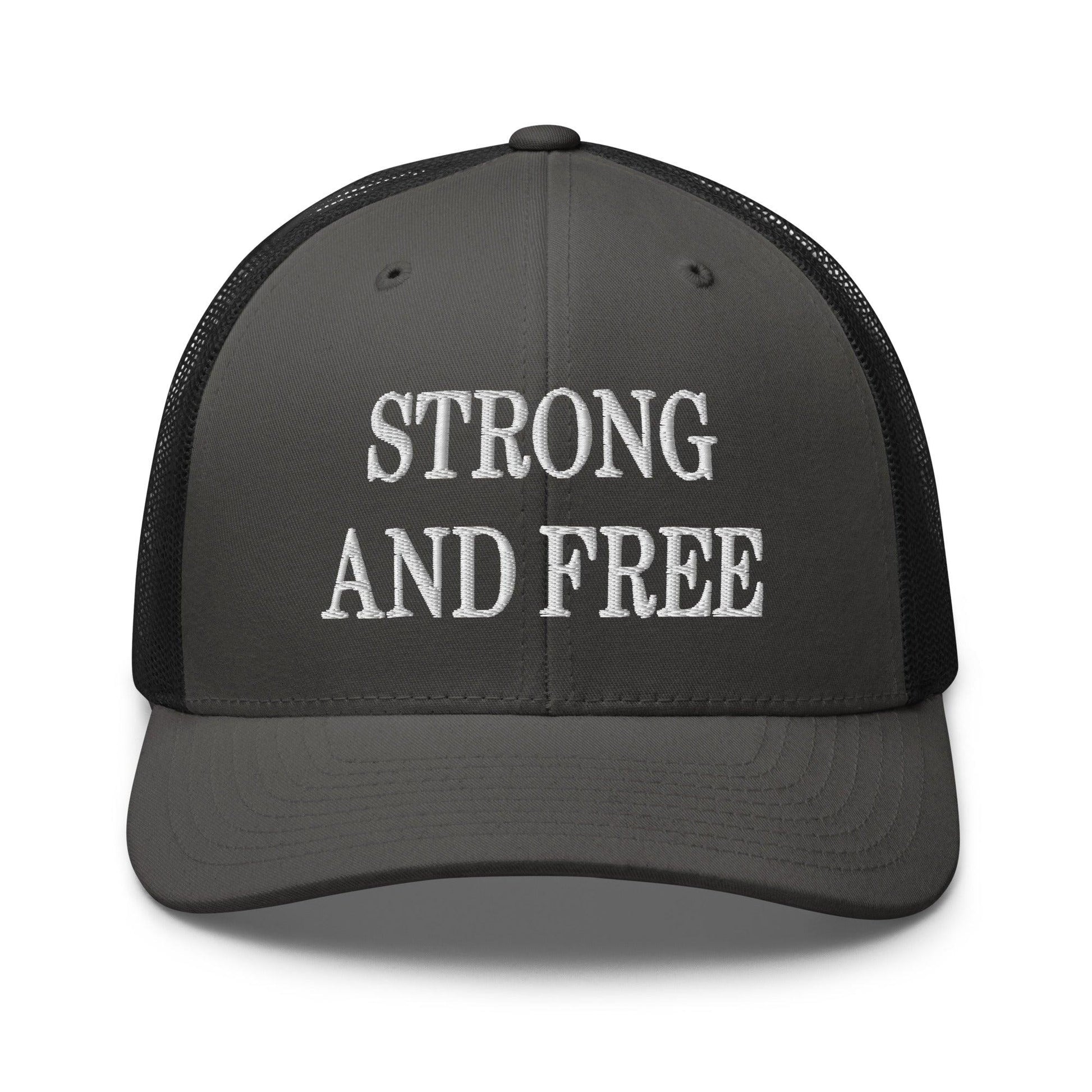 Strong and Free Embroidered Mesh Trucker Hat - Charcoal/ Black
