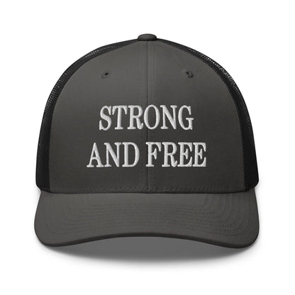 Strong and Free Embroidered Mesh Trucker Hat - Charcoal/ Black