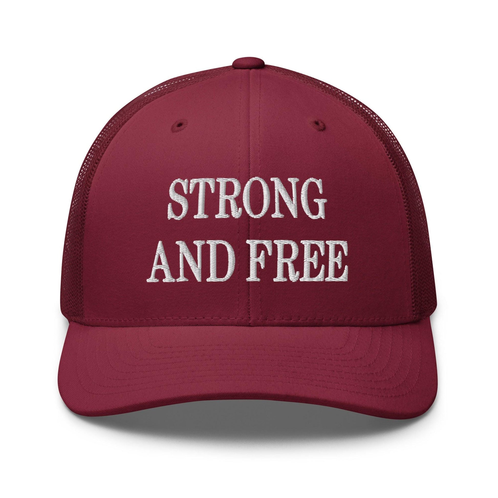 Strong and Free Embroidered Mesh Trucker Hat - Cranberry