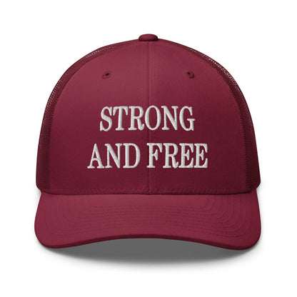 Strong and Free Embroidered Mesh Trucker Hat - Cranberry
