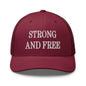 Strong and Free Embroidered Mesh Trucker Hat - Cranberry