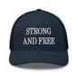 Strong and Free Embroidered Mesh Trucker Hat - Navy