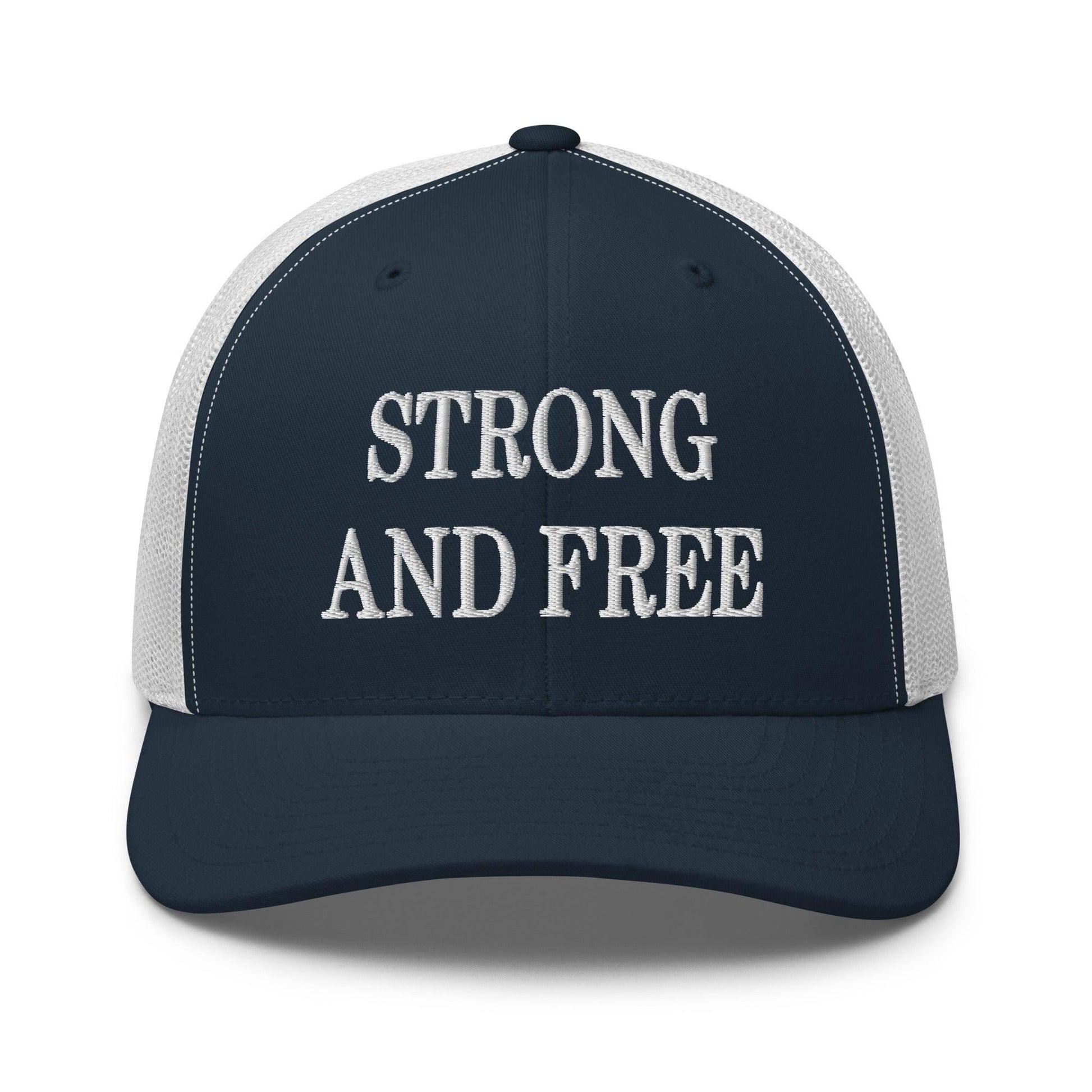 Strong and Free Embroidered Mesh Trucker Hat - Navy/ White
