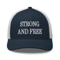 Strong and Free Embroidered Mesh Trucker Hat - Navy/ White