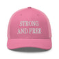 Strong and Free Embroidered Mesh Trucker Hat - Pink