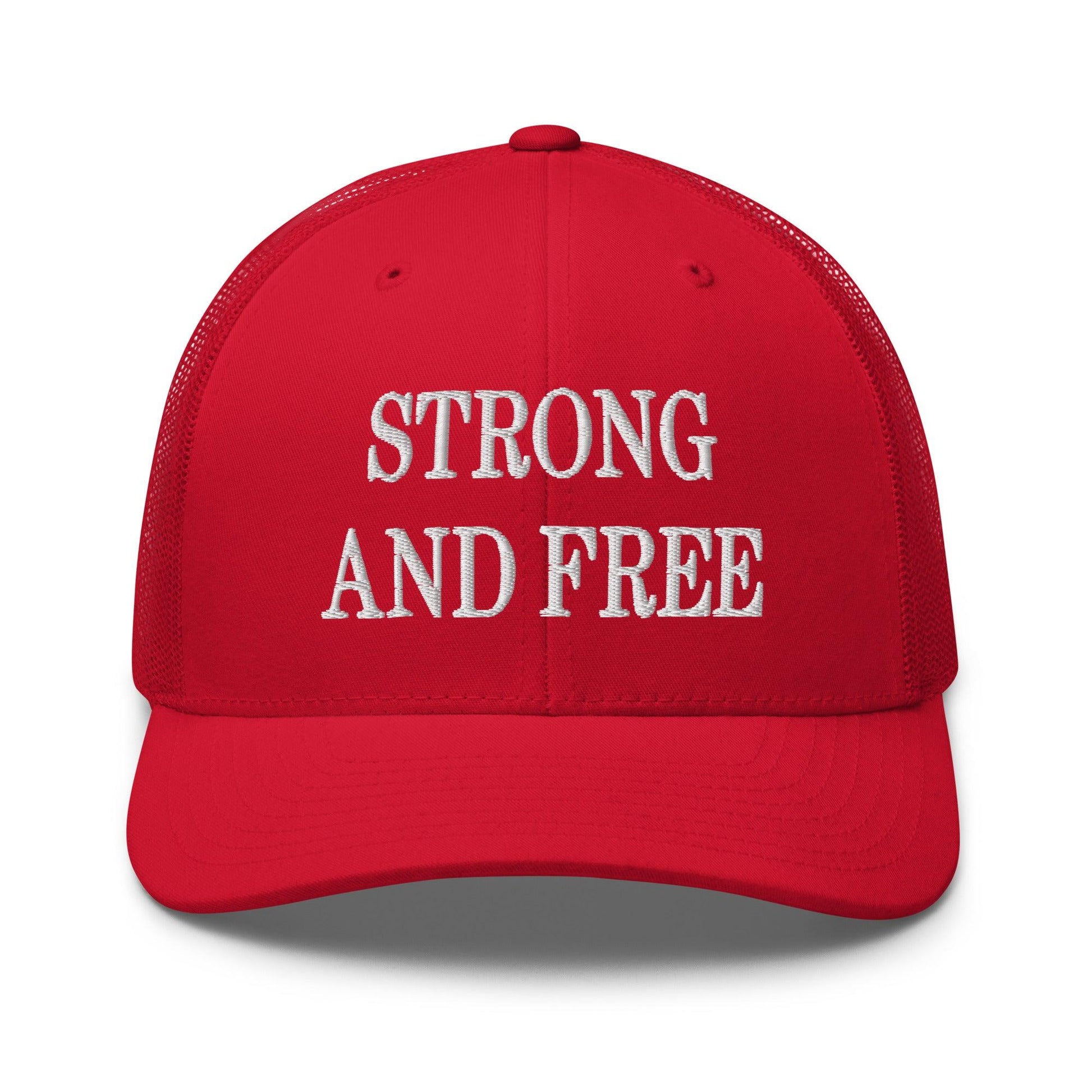 Strong and Free Embroidered Mesh Trucker Hat - Red