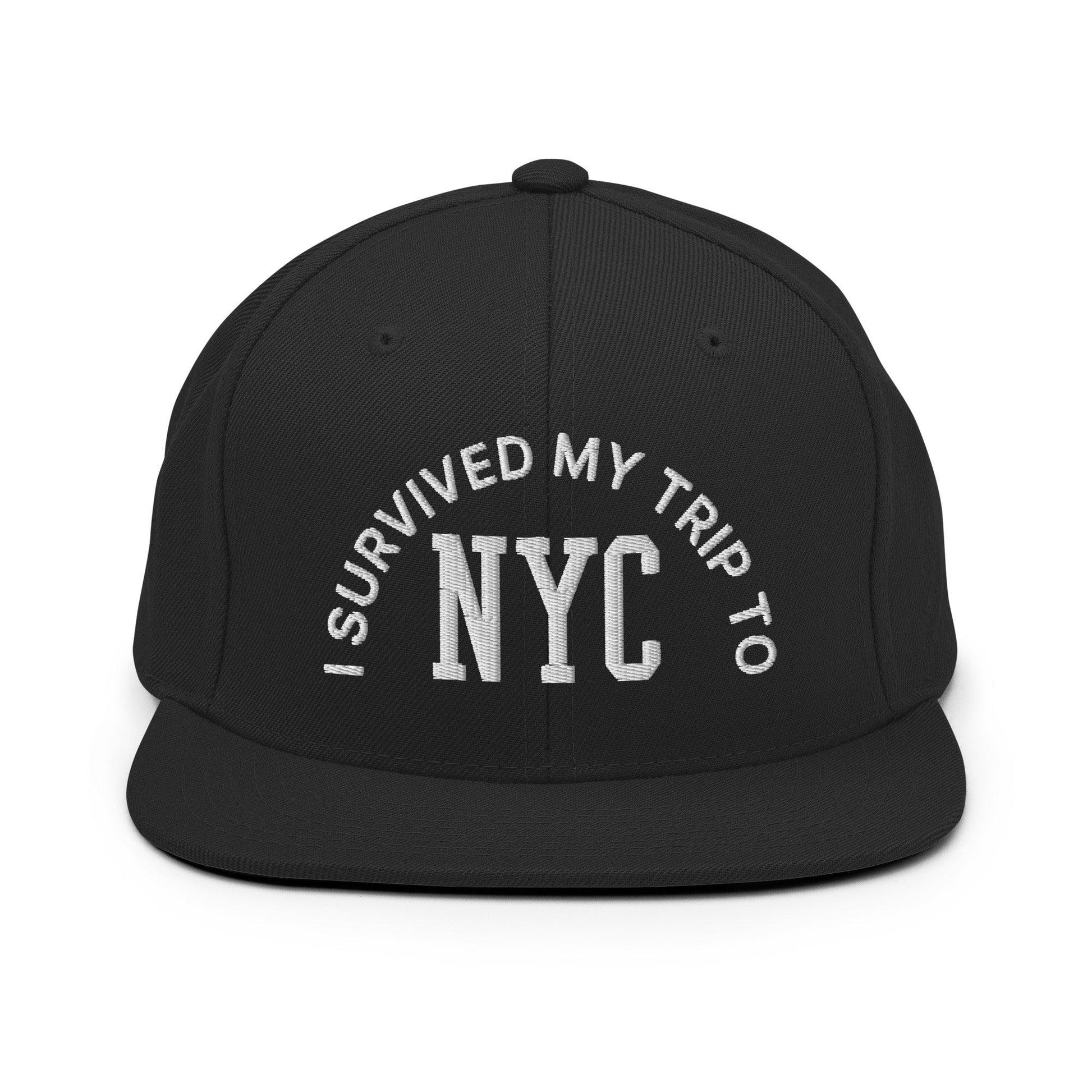 I Survived My Trip to NYC Embroidered Flat Bill Brim Snapback Hat - Black