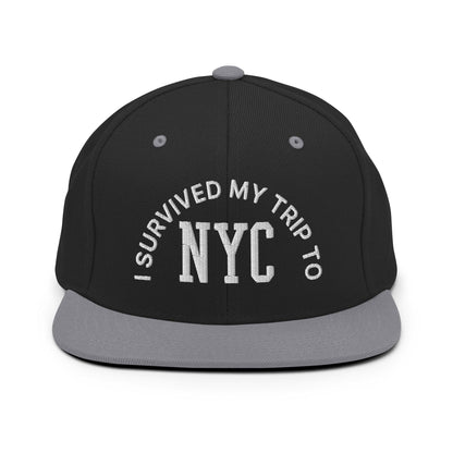 I Survived My Trip to NYC Embroidered Flat Bill Brim Snapback Hat - Black/ Silver