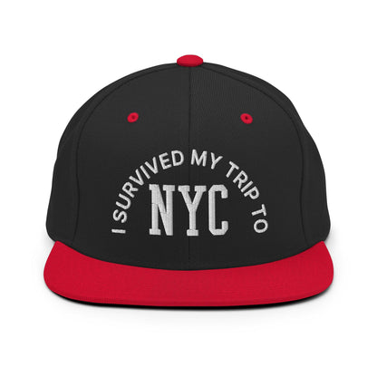 I Survived My Trip to NYC Embroidered Flat Bill Brim Snapback Hat - Black/ Red
