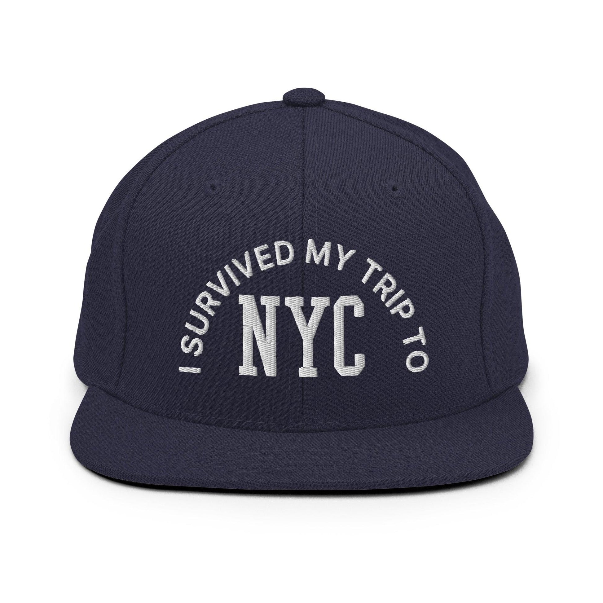 I Survived My Trip to NYC Embroidered Flat Bill Brim Snapback Hat - Navy