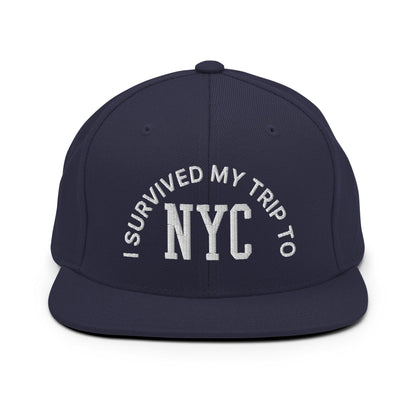 I Survived My Trip to NYC Embroidered Flat Bill Brim Snapback Hat - Navy