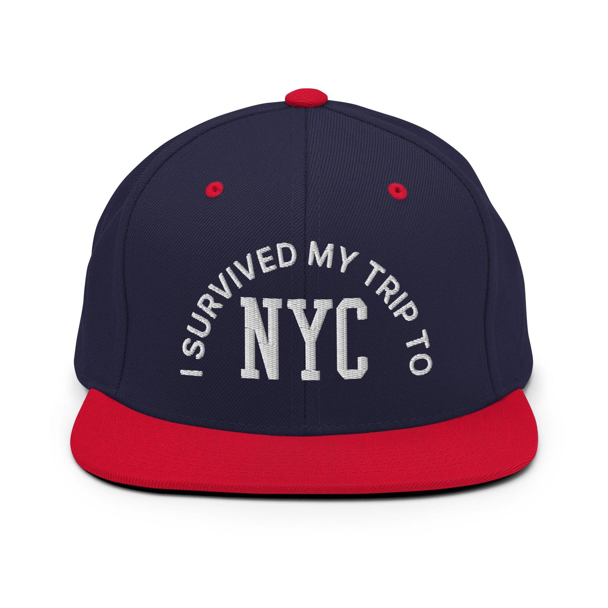 I Survived My Trip to NYC Embroidered Flat Bill Brim Snapback Hat - Navy/ Red