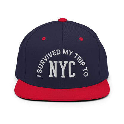 I Survived My Trip to NYC Embroidered Flat Bill Brim Snapback Hat - Navy/ Red
