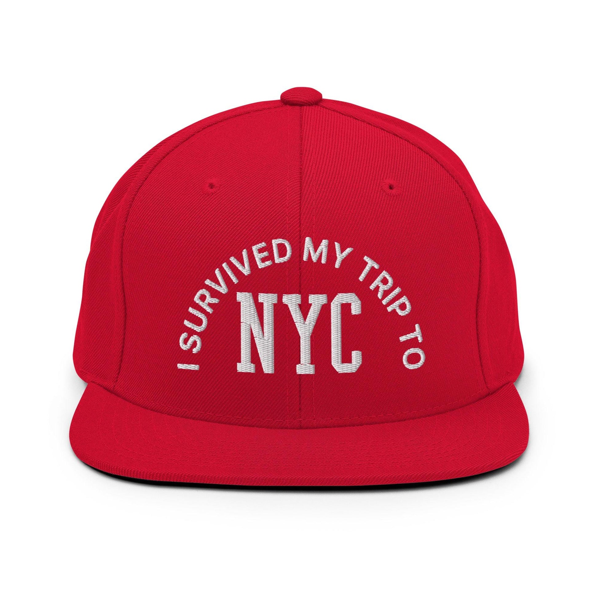 I Survived My Trip to NYC Embroidered Flat Bill Brim Snapback Hat - Red